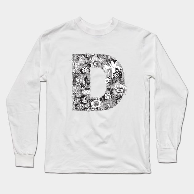 Floral Letter D Long Sleeve T-Shirt by HayleyLaurenDesign